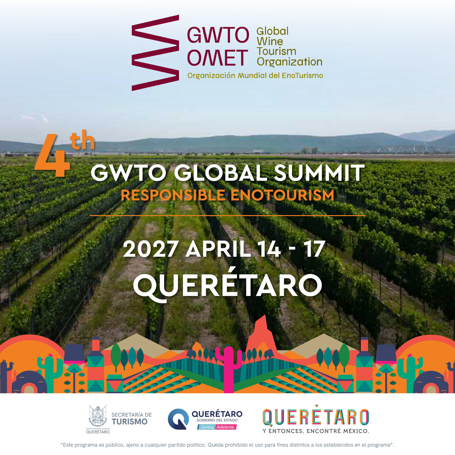 4th GWTO Global Summit — Responsible EnoTourism, 2027 April 14–17, Querétaro